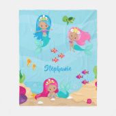 Kute Mermaid Personalized Girly onder Zee Fleece Deken (Voorkant)