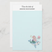 Kute Mermaid Riding a Dolphin under Zee Briefpapier (Voorkant / Achterkant)