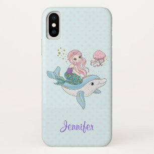 Kute Mermaid Riding a Dolphin under Zee iPhone X Hoesje