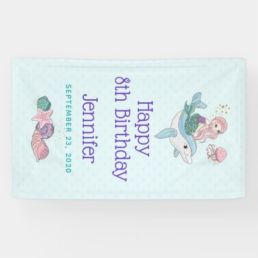 Kute Mermaid Riding a Dolphin under Zee Spandoek (Horizontaal)