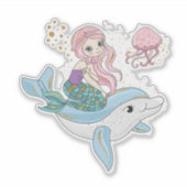Kute Mermaid Riding a Dolphin under Zee Sticker (Voorkant)