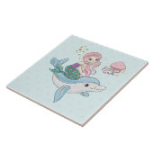 Kute Mermaid Riding a Dolphin under Zee Tegeltje (Zijkant)