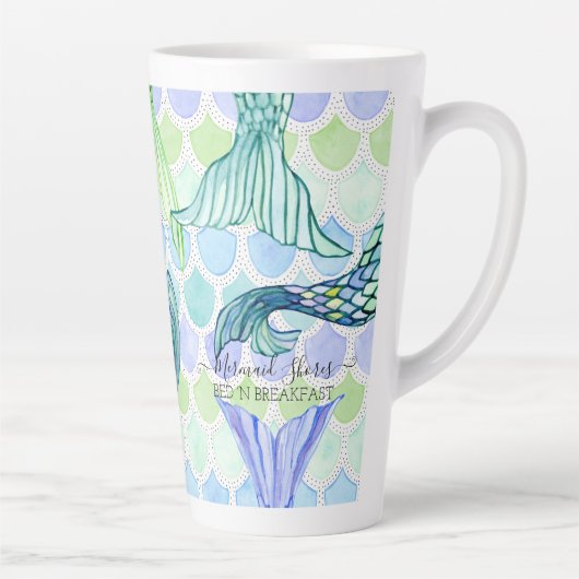 Kute Mermaid Tail Blue Scales Beach Personalized Latte Mok (Rechts)