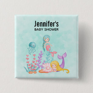 Kute mermaids onder het Baby shower van de Waterve Vierkante Button 5,1 Cm