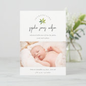Kute Minimal Leaf Script Photo Birth Notice Bedankkaart (Staand voorkant)