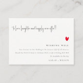 Kute Minimal Red Heart Script Weddenschap Wishing  Informatiekaartje (Voorkant)