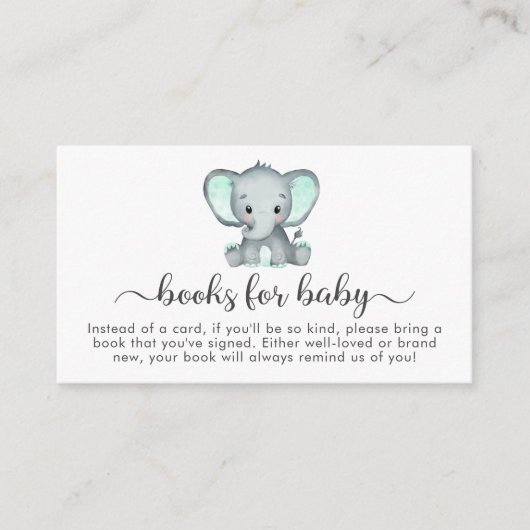 Kute Mint Elephant Books for Baby shower Informatiekaartje (Voorkant)