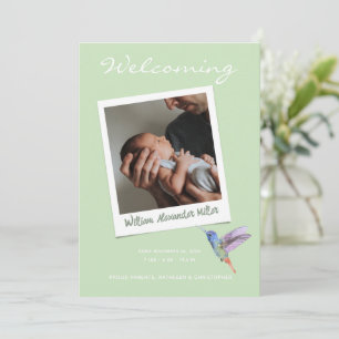 Kute Modern Sage Instant Photo Baby Birth Aankondiging
