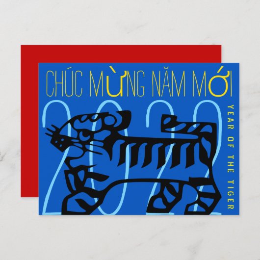 Kute moderne tijgerjaars groet in Vietnamese HPC Feestdagenkaart (Voorkant / Achterkant)