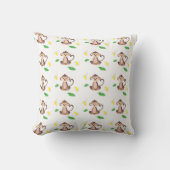 Kute Monkey Banana Tropical Leaf Pattern Green Kussen (Voorkant)