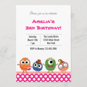 Kute Monster Birthday Party Invitation (roze) Kaart