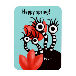 Kute monster met vier ogen Abstracte tulpen Magneet