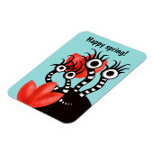 Kute monster met vier ogen Abstracte tulpen Magneet (Linkerzijde)