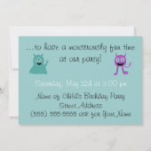 Kute Monster Party Invitation Kaart (Achterkant)