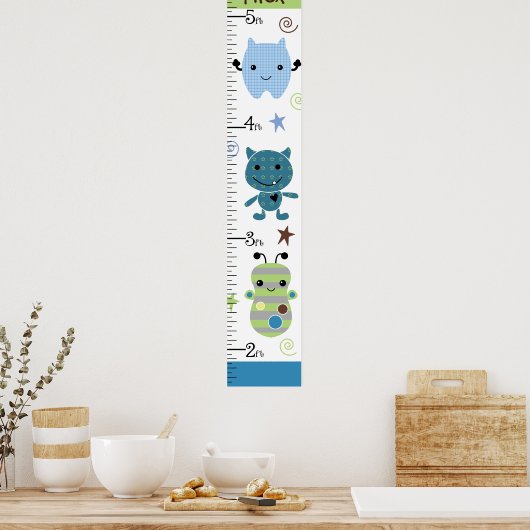 Kute Monsters Growth Chart Keep at 8x44! Poster (Keuken)