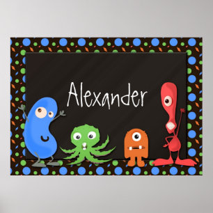 Kute monsters met donkere bruine achtergrond poster