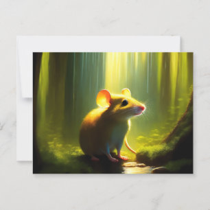 Kute muis die pauzeert in een puddle briefkaart