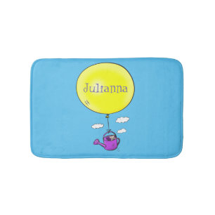 Kute muis in watering kan met ballon cartoon badmat