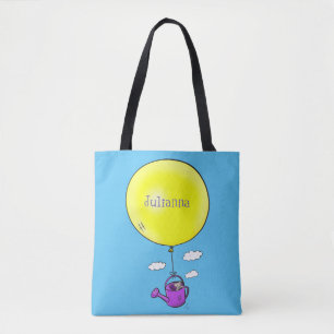Kute muis in watering kan met ballon cartoon draagtas