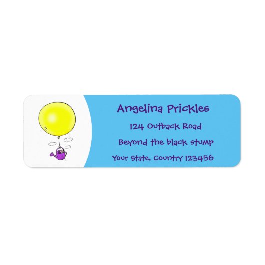 Kute muis in watering kan met ballon cartoon etiket (Voorkant)