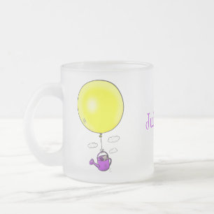 Kute muis in watering kan met ballon cartoon matglas koffiemok