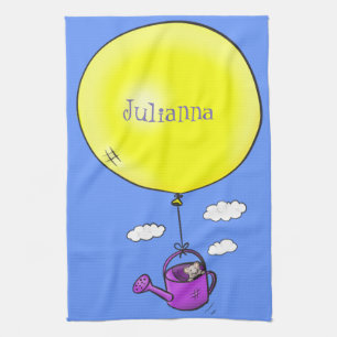 Kute muis in watering kan met ballon cartoon theedoek