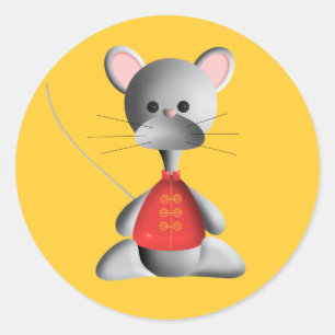 Kute muis op goud ronde sticker