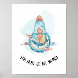 Kute Nautical Blue Whale Nursery/Bathroom Wall Art Poster