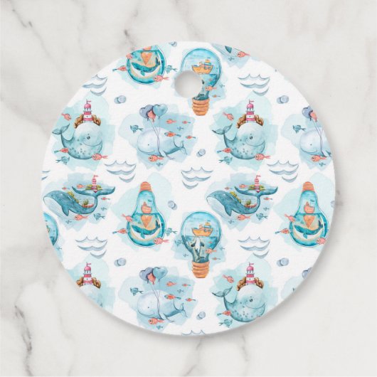 Kute Nautical Whales Waterverf Pattern Birthday Bedankjes Labels (Achterkant)