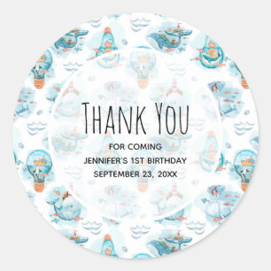 Kute Nautical Whales Waterverf Pattern Birthday Ronde Sticker