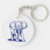 Kute Navy Blue Elephant Line Drawing Sleutelhanger (Achterkant)