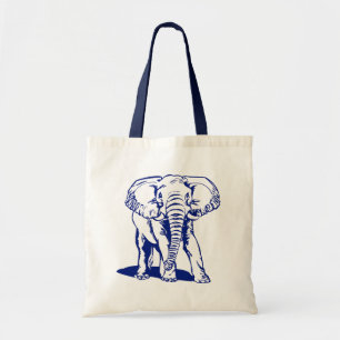 Kute Navy Blue Elephant Line Drawing Tote Bag