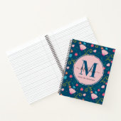 Kute Navy Blue Roze Butterfly Monogram Notitieboek (Binnen)