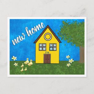 Kute New Home Yellow House Drawing Notice Aankondigingskaart