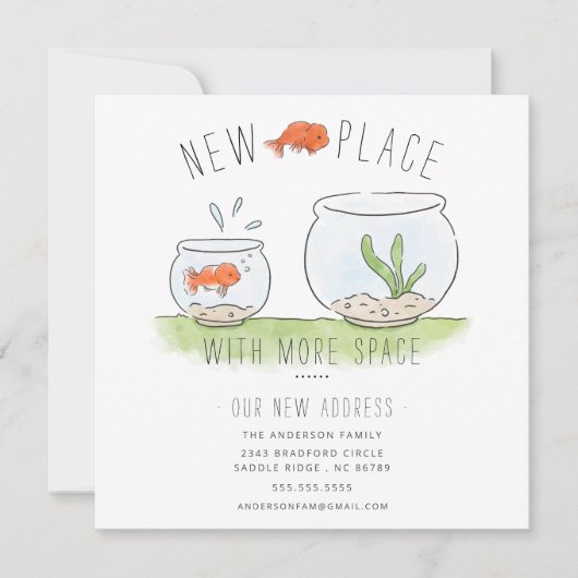 Kute New Place Goldfish Bowl Moving Announement Aankondiging (Voorkant)