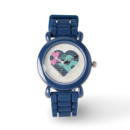 Kute Notitieboek blauw roze omlijsting, Balck MODE Horloge