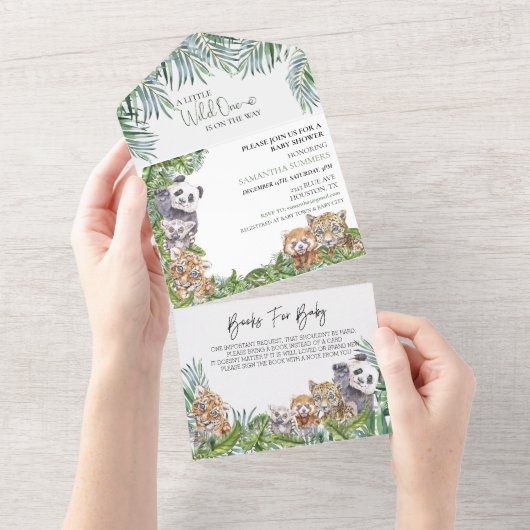 Kute Oerwoud Baby shower Animals Greenery All In One Uitnodiging (Afscheurbaar)