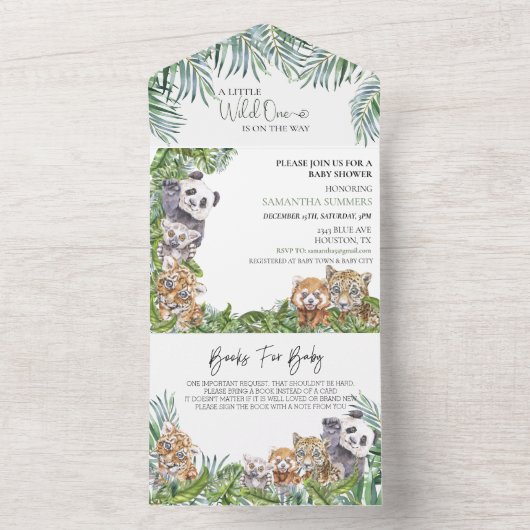 Kute Oerwoud Baby shower Animals Greenery All In One Uitnodiging (Binnen)