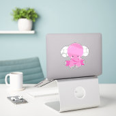 Kute olifant, kleine olifant, roze olifant sticker (Laptop op bureau)