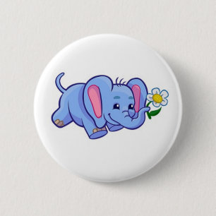Kute olifant met bloeiend Oerwoud Dierlijke Kinder Ronde Button 5,7 Cm