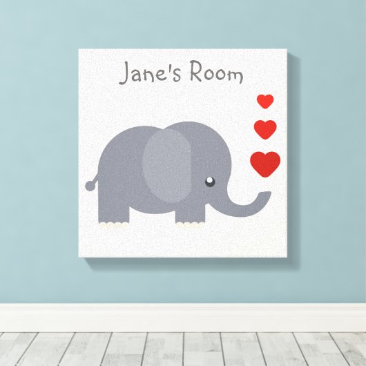 Kute olifant met hart aanpasbare kind canvas afdruk (Insitu (Houten vloer))