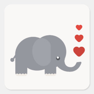 Kute olifant met hart en liefde vierkante sticker