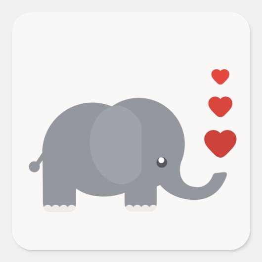 Kute olifant met hart en liefde vierkante sticker (Voorkant)