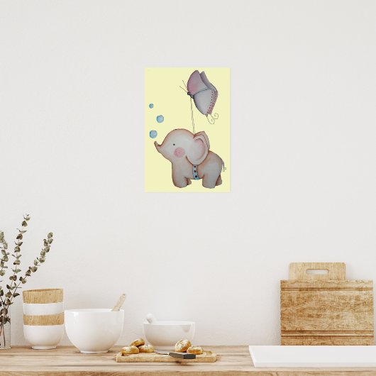 Kute olifant met Poster van de vlinder (Keuken)