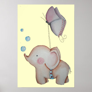 Kute olifant met Poster van de vlinder