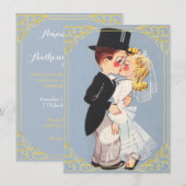 Kute omgevormde bride en bruom kaart (Voorkant / Achterkant)