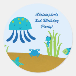 Kute onder de zee verjaardagsstickers ronde sticker