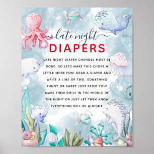 Kute onder het Baby shower "Late Night Diaper" van Poster
