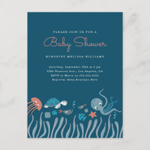 Kute onder het Baby shower Zee Ocean Critters Uitnodiging Briefkaart