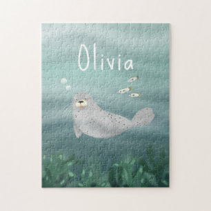 Kute onder het Zee Blauwe Oceaan Zegel Kinderen Legpuzzel